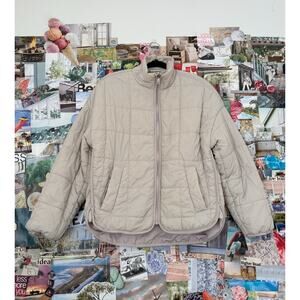 Taupe Light Brown Avalanche Quilted Zip Up Puffer Jacket M